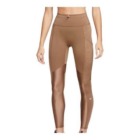 Nike Brown High-Waisted Leggings with Mesh Panels - Picture 1 of 6